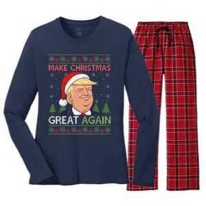 Make Christmas Great Again Trump Christmas Holiday Women's Long Sleeve Flannel Pajama Set 