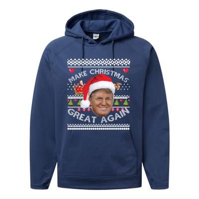 Make Christmas Great Again Trump Ugly Christmas Xmas Gift Performance Fleece Hoodie