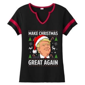 Make Christmas Great Again Trump Ugly Christmas Ladies Halftime Notch Neck Tee