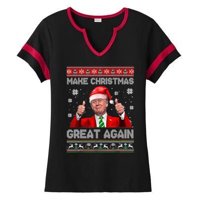 Make Christmas Great Again Ugly Xmas Funny Trump Ladies Halftime Notch Neck Tee