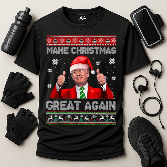 Make Christmas Great Again Ugly Xmas Funny Trump Cooling Performance Crew T-Shirt
