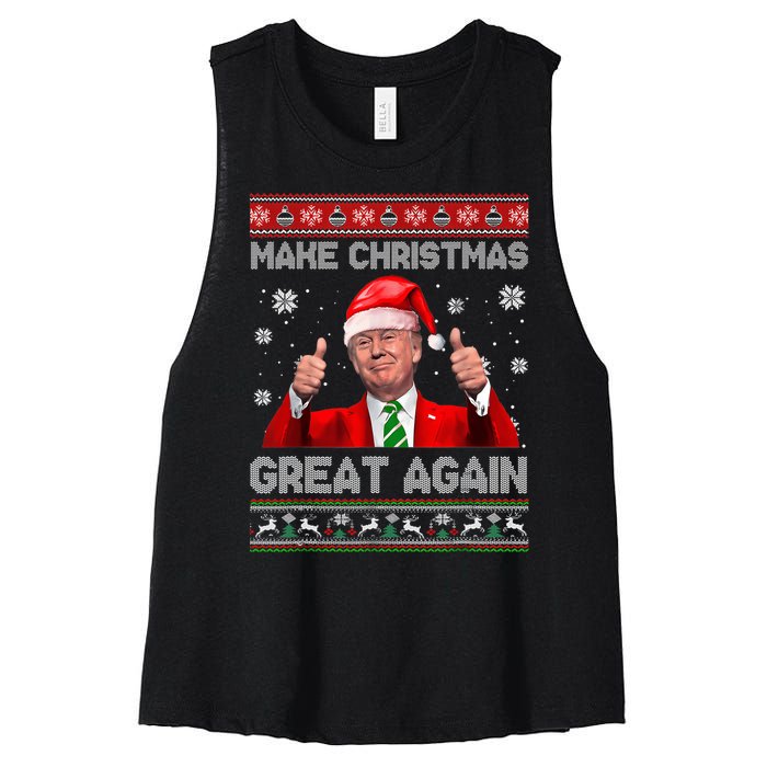 Make Christmas Great Again Ugly Xmas Funny Trump Women's Racerback Cropped Tank