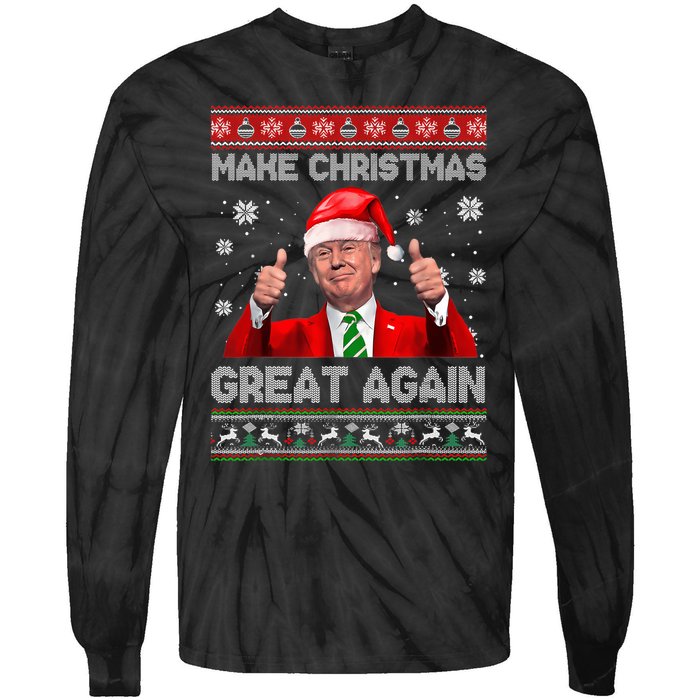 Make Christmas Great Again Ugly Xmas Funny Trump Tie-Dye Long Sleeve Shirt