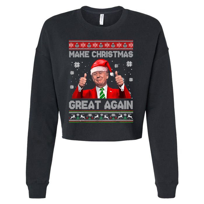 Make Christmas Great Again Ugly Xmas Funny Trump Cropped Pullover Crew