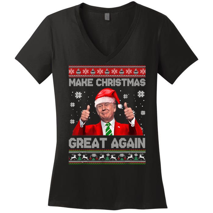 Make Christmas Great Again Ugly Xmas Funny Trump Women's V-Neck T-Shirt