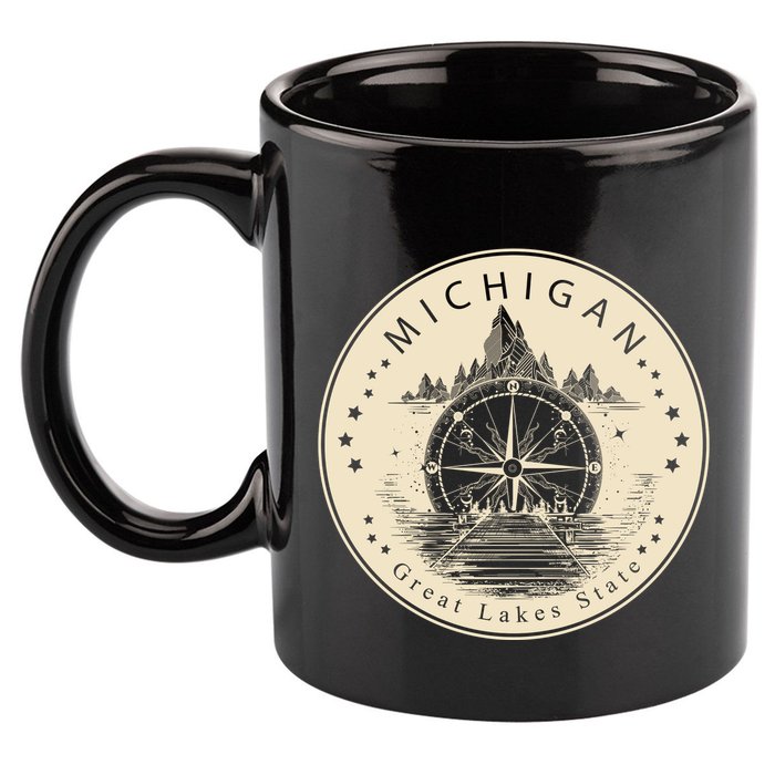 Michigan Compass Great Lake State MI Pride USA 11oz C Handle Ceramic Mug