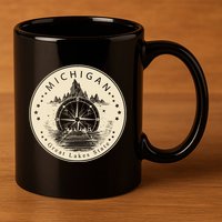 Michigan Compass Great Lake State MI Pride USA 11oz C Handle Ceramic Mug