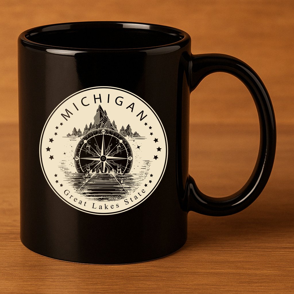 Michigan Compass Great Lake State MI Pride USA 11oz C Handle Ceramic Mug