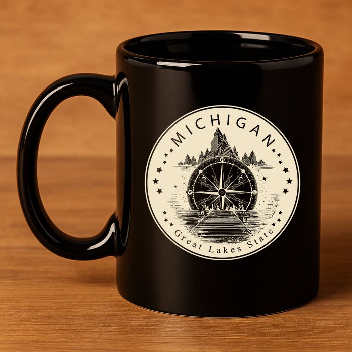 Michigan Compass Great Lake State MI Pride USA 11oz C Handle Ceramic Mug