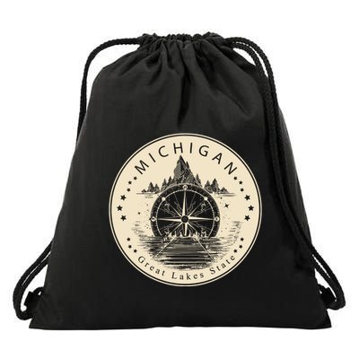 Michigan Compass Great Lake State MI Pride USA Drawstring Bag