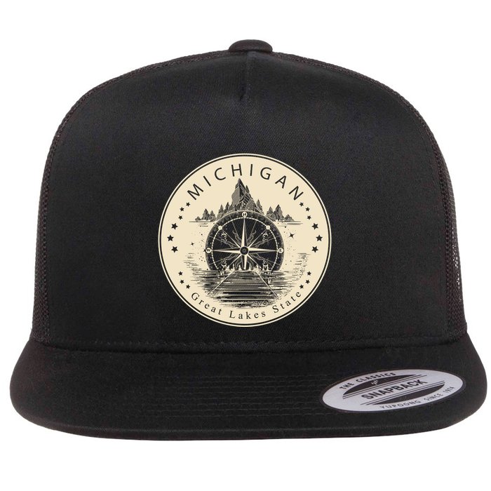 Michigan Compass Great Lake State MI Pride USA Flatbill Hat