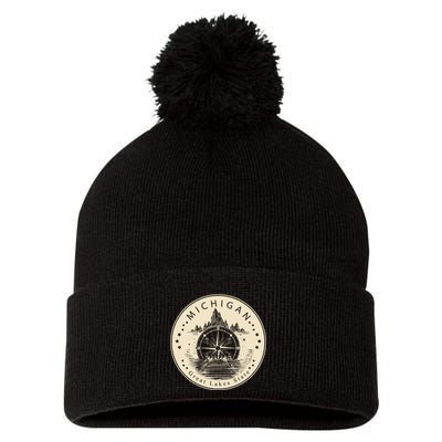 Michigan Compass Great Lake State MI Pride USA Pom Pom 12in Knit Beanie