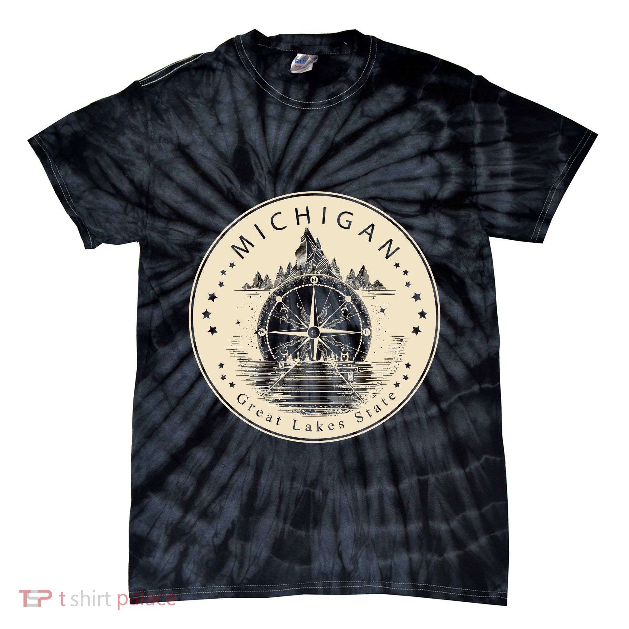 Michigan Compass Great Lake State MI Pride USA Tie-Dye T-Shirt