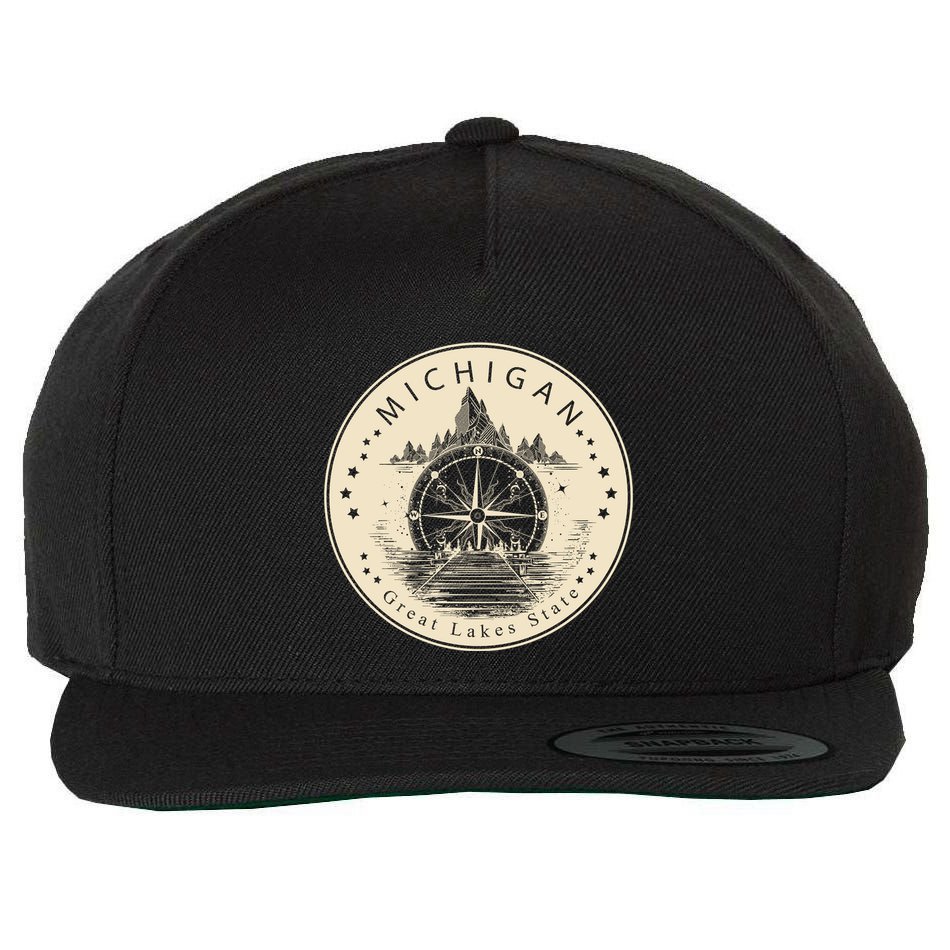Michigan Compass Great Lake State MI Pride USA Wool Snapback Cap