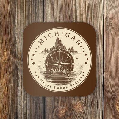 Michigan Compass Great Lake State MI Pride USA Coaster