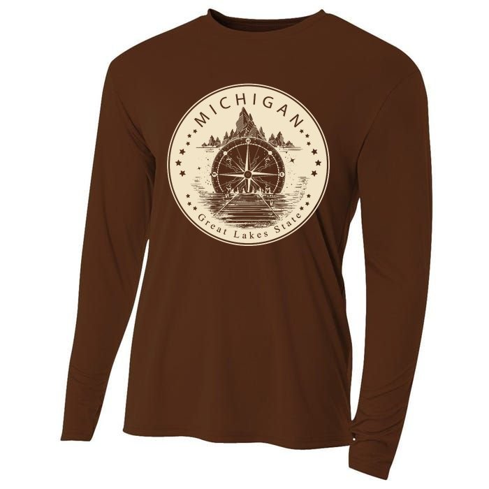 Michigan Compass Great Lake State MI Pride USA Cooling Performance Long Sleeve Crew