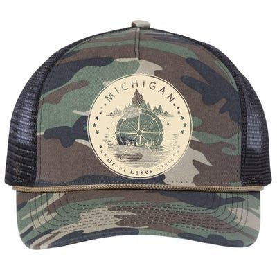 Michigan Compass Great Lake State MI Pride USA Retro Rope Trucker Hat Cap