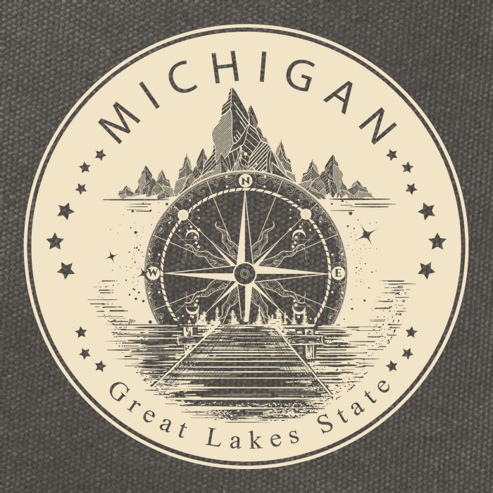 Michigan Compass Great Lake State MI Pride USA Cotton Canvas Backpack