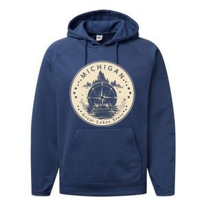 Michigan Compass Great Lake State MI Pride USA Performance Fleece Hoodie