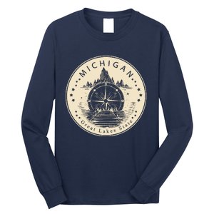 Michigan Compass Great Lake State MI Pride USA Long Sleeve Shirt