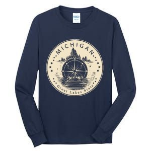 Michigan Compass Great Lake State MI Pride USA Tall Long Sleeve T-Shirt