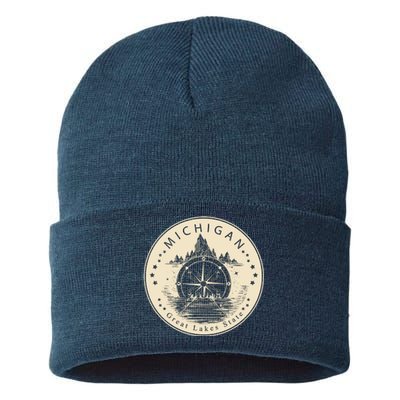 Michigan Compass Great Lake State MI Pride USA Sustainable Knit Beanie