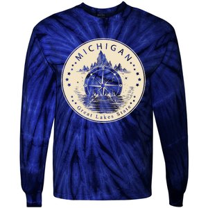 Michigan Compass Great Lake State MI Pride USA Tie-Dye Long Sleeve Shirt