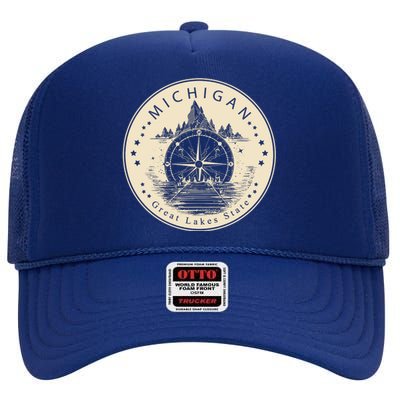 Michigan Compass Great Lake State MI Pride USA High Crown Mesh Back Trucker Hat