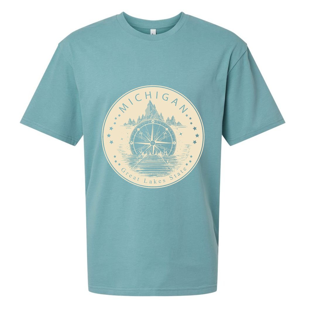 Michigan Compass Great Lake State MI Pride USA Sueded Cloud Jersey T-Shirt
