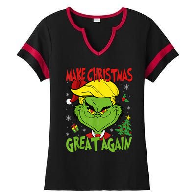 Make Christmas Great Again Funny Santa Trump 2024 Ladies Halftime Notch Neck Tee