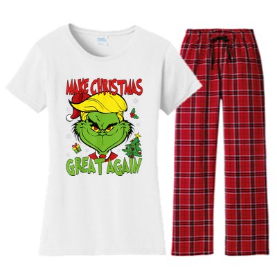 Make Christmas Great Again Funny Santa Trump 2024 Women's Flannel Pajama Set