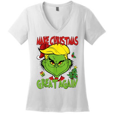 Make Christmas Great Again Funny Santa Trump 2024 Women's V-Neck T-Shirt