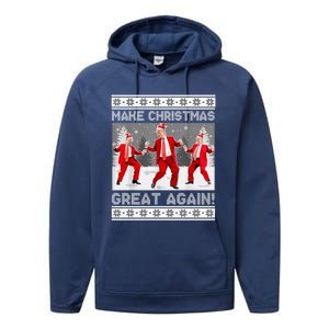 Make Christmas Great Again Santa Trump Dance Ugly Sweater Performance Fleece Hoodie