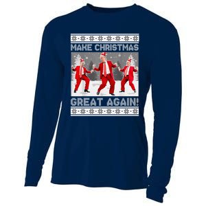 Make Christmas Great Again Santa Trump Dance Ugly Sweater Cooling Performance Long Sleeve Crew