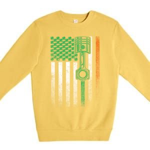 Mechanic Car Garage Irish American Flag St Patrick's Day Great Gift Premium Crewneck Sweatshirt