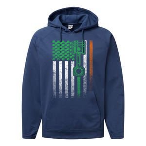 Mechanic Car Garage Irish American Flag St Patrick's Day Great Gift Performance Fleece Hoodie