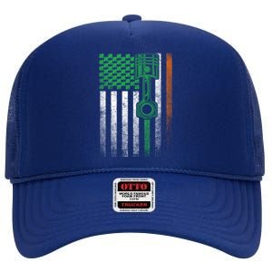 Mechanic Car Garage Irish American Flag St Patrick's Day Great Gift High Crown Mesh Back Trucker Hat