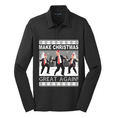 Make Christmas Great Again Trump Dancing Sweatshirt Silk Touch Performance Long Sleeve Polo