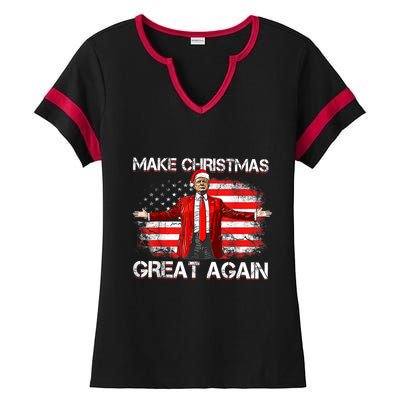 Make Christmas Great Again Santa Funny Trump Xmas Pajamas Ladies Halftime Notch Neck Tee