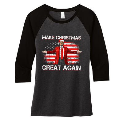 Make Christmas Great Again Santa Funny Trump Xmas Pajamas Women's Tri-Blend 3/4-Sleeve Raglan Shirt