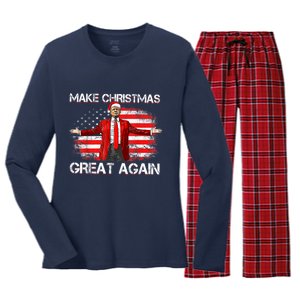 Make Christmas Great Again Santa Funny Trump Xmas Pajamas Women's Long Sleeve Flannel Pajama Set 