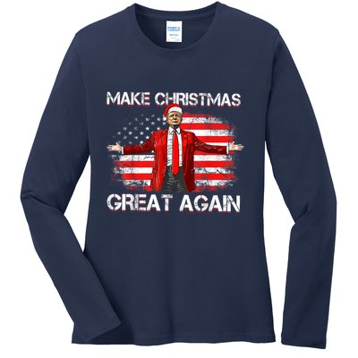 Make Christmas Great Again Santa Funny Trump Xmas Pajamas Ladies Long Sleeve Shirt