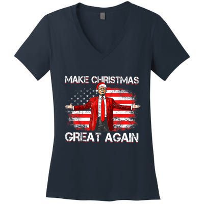 Make Christmas Great Again Santa Funny Trump Xmas Pajamas Women's V-Neck T-Shirt