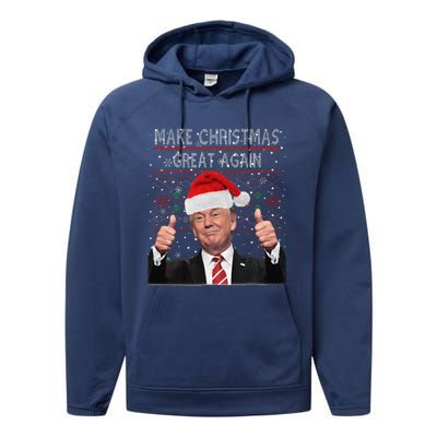 Make Christmas Great Again Trump Pajamas Ugly Performance Fleece Hoodie