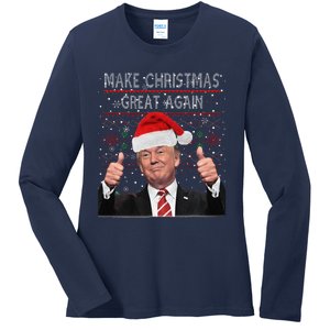 Make Christmas Great Again Trump Pajamas Ugly Ladies Long Sleeve Shirt