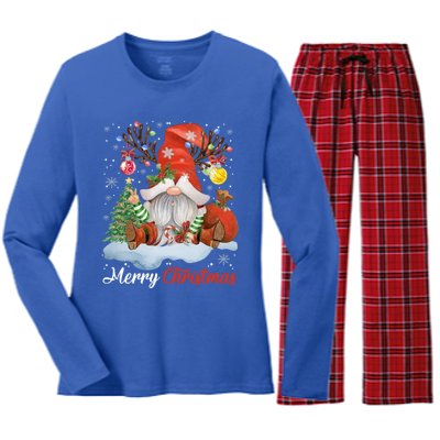 Merry Christmas Gnome Cool Gift Gnomies Christmas Great Gift Women's Long Sleeve Flannel Pajama Set 