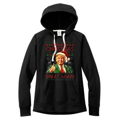 Make Christmas Great Again Funny Trump Santa Hat Xmas Ugly Women's Fleece Hoodie