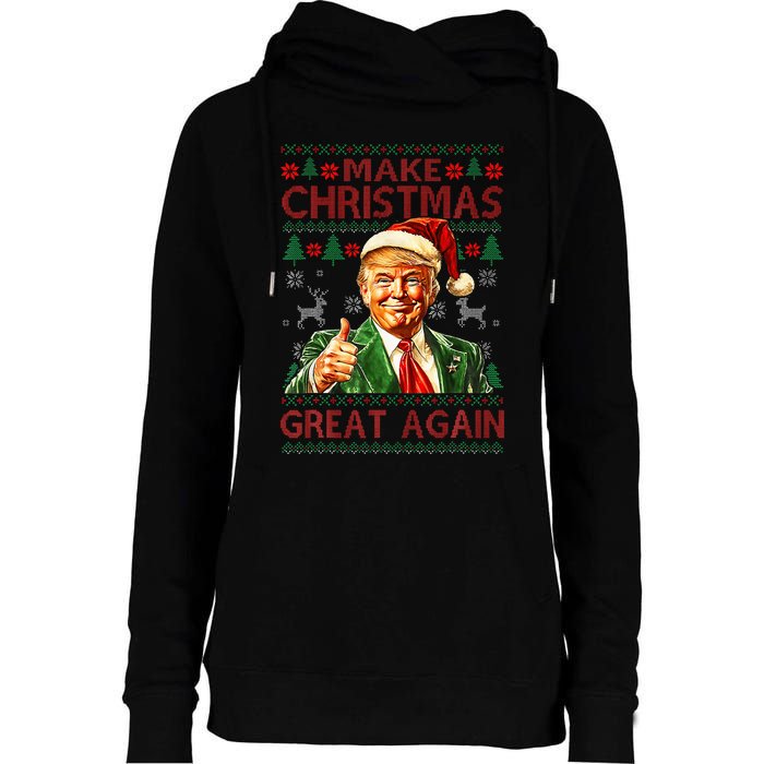 Make Christmas Great Again Funny Trump Santa Hat Xmas Ugly Womens Funnel Neck Pullover Hood