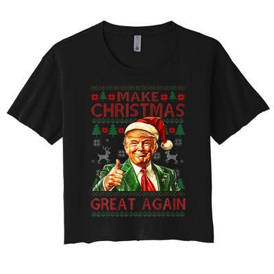 Make Christmas Great Again Funny Trump Santa Hat Xmas Ugly Women's Crop Top Tee