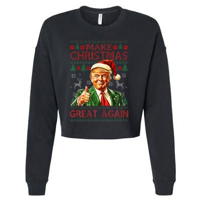 Make Christmas Great Again Funny Trump Santa Hat Xmas Ugly Cropped Pullover Crew